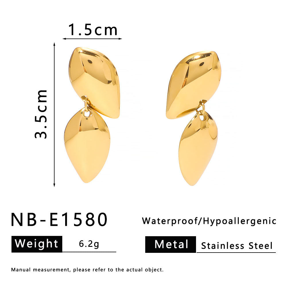 Geometric Polished Double-Layer Stainless Steel Earrings for Women with 18K Gold Plating on Titanium Steel Posts