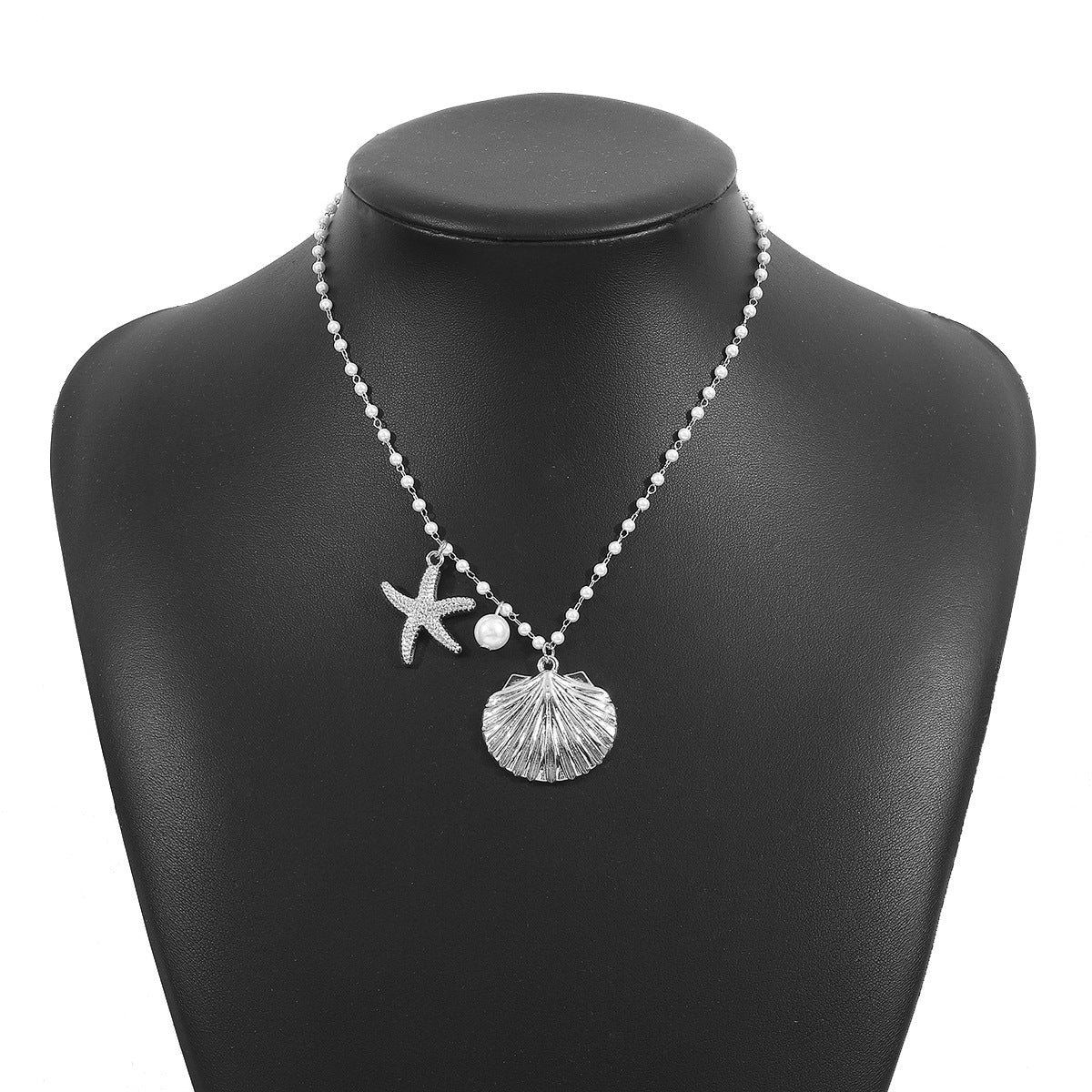 Elegante Collar con Colgante de Estrella de Mar y Concha en Aleación con Acabado Bañado para Mujer