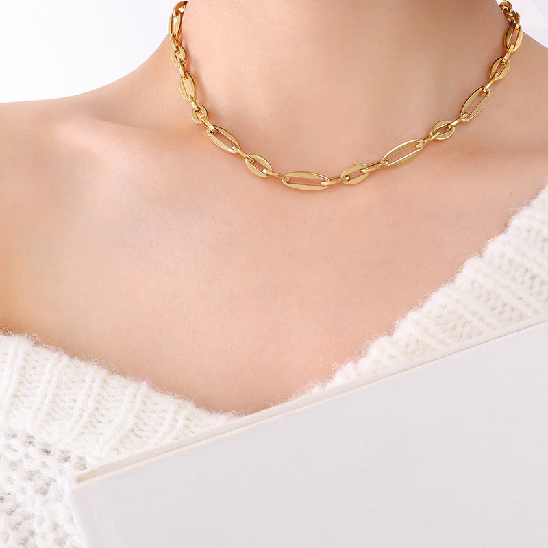 Set di collane a strati geometriche minimaliste in acciaio al titanio con placcatura in oro 18 carati da donna