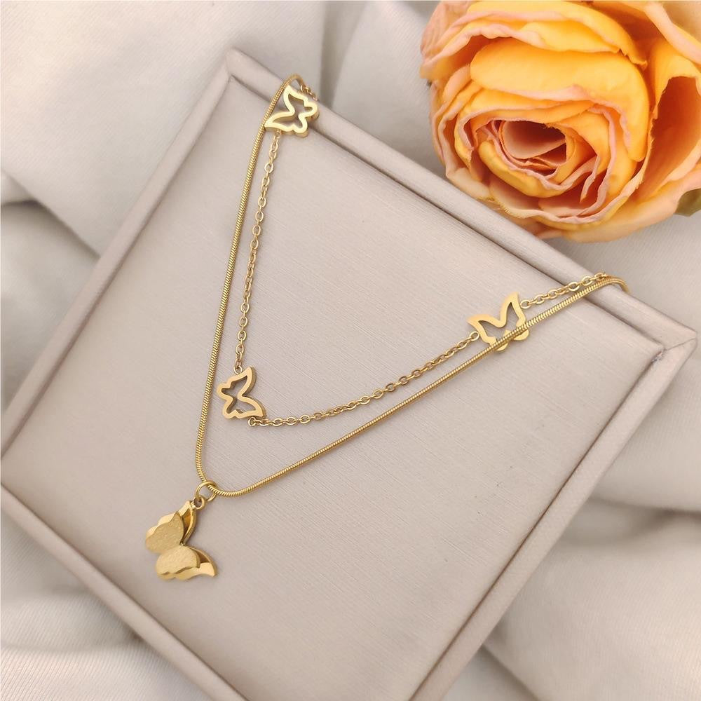 Minimalist Butterfly Titanium Steel Necklace for Women