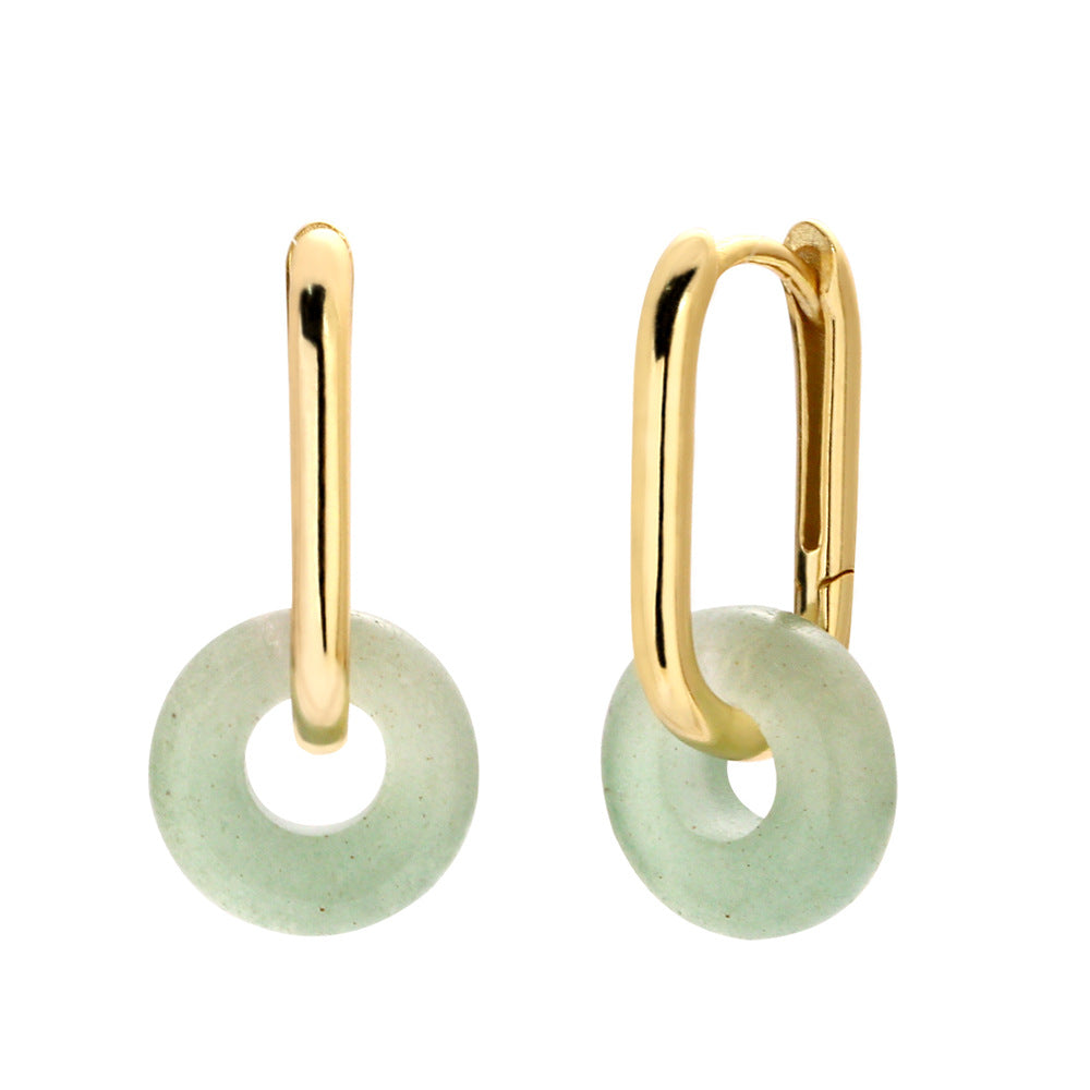 Pendientes de plata de ley 925 con hebilla de seguridad de aventurina verde geométrica para mujer