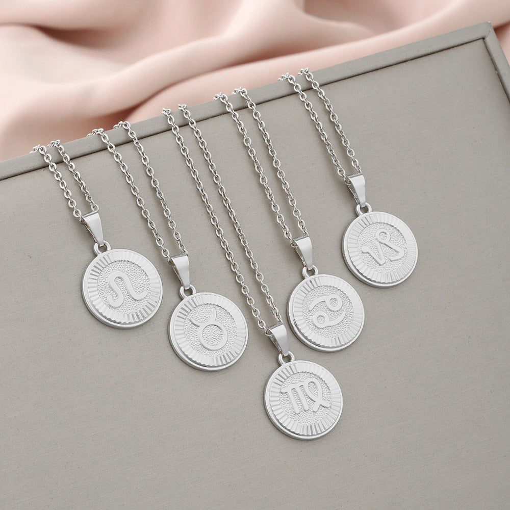 Collana Minimalista con Ciondolo Zodiacale in Acciaio Inox e Charm in Rame Placcato su Catena a O per Donna e Uomo