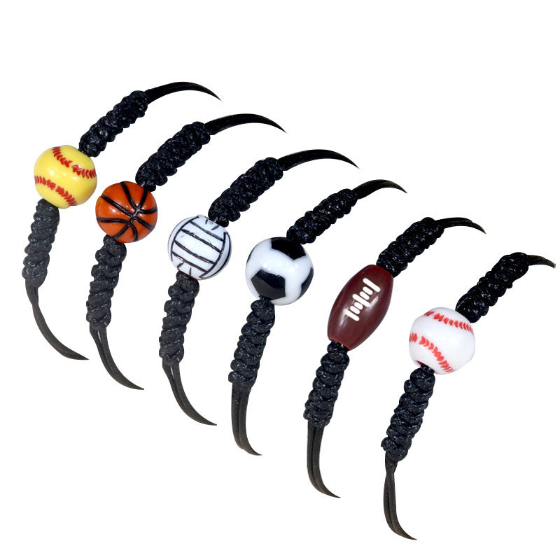 Sporty Handmade Braided Wax Cord Bracelet with Basketball Football Baseball Charms Adjustable Unisex DIY Charm Bar