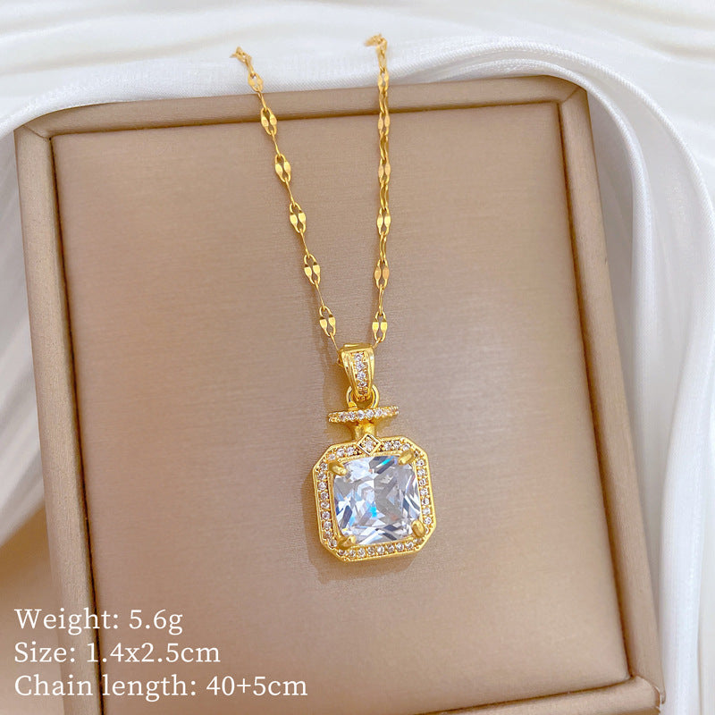 Sweet Cartoon Animal Micro-Inlaid Cubic Zirconia Brass Pendant Titanium Steel Necklace for Unisex