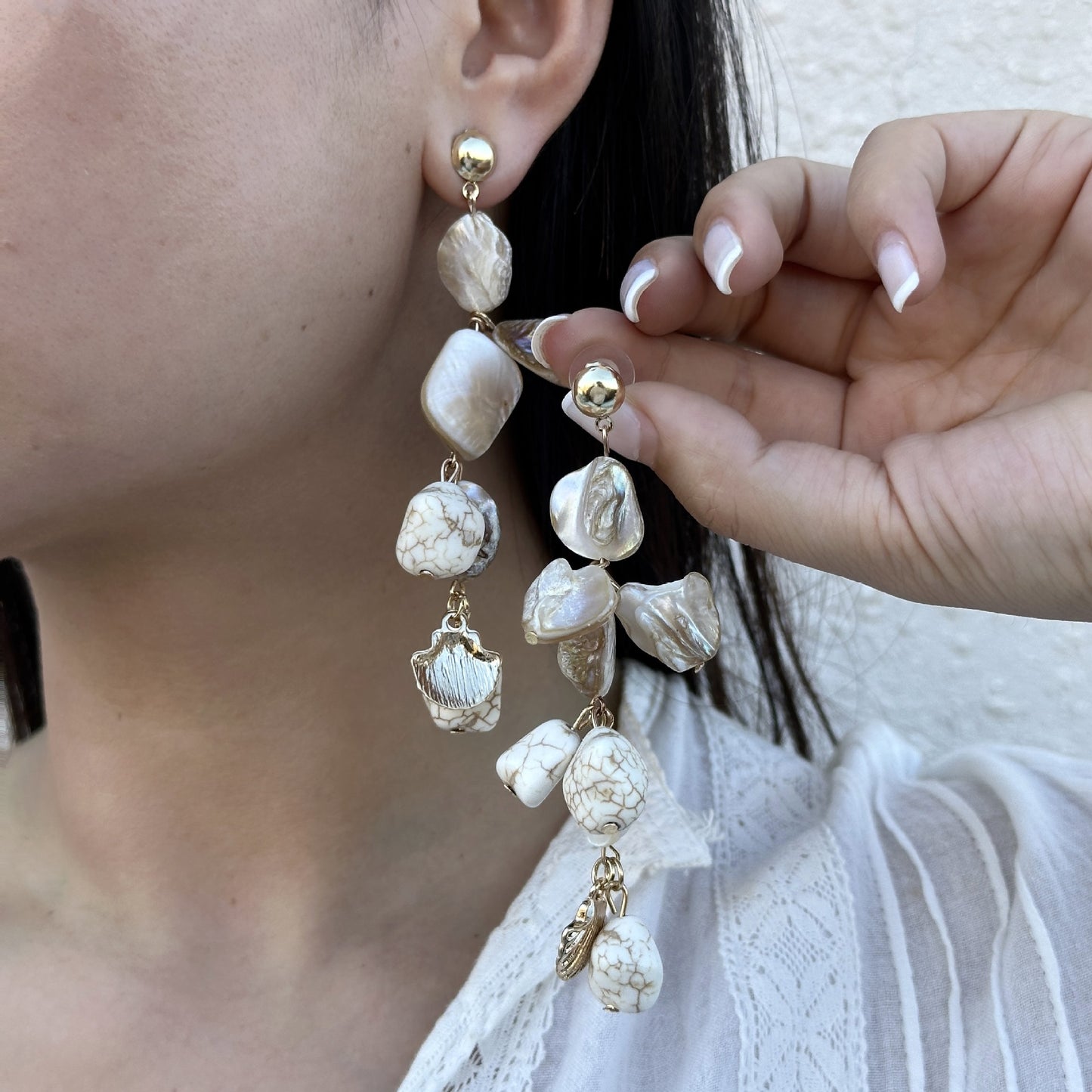 Sweet Geometric Star Zinc Alloy Plated Necklace with Irregular Shell and Starfish Pendant for Women