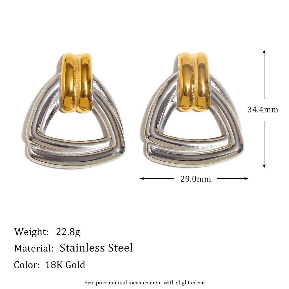 Fashionable Geometric Pearl and Black Onyx Eye Stud Earrings in Stainless Steel with 18K Gold Plating