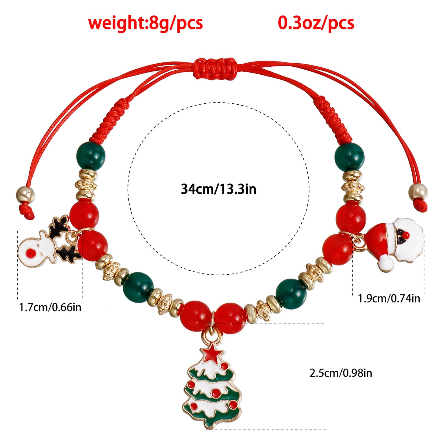 Handmade Beaded Christmas Bracelet Set with Snowman Reindeer and Bell Charms in Red Color Geometric Design Electroplated Women's Jewelry Gift
