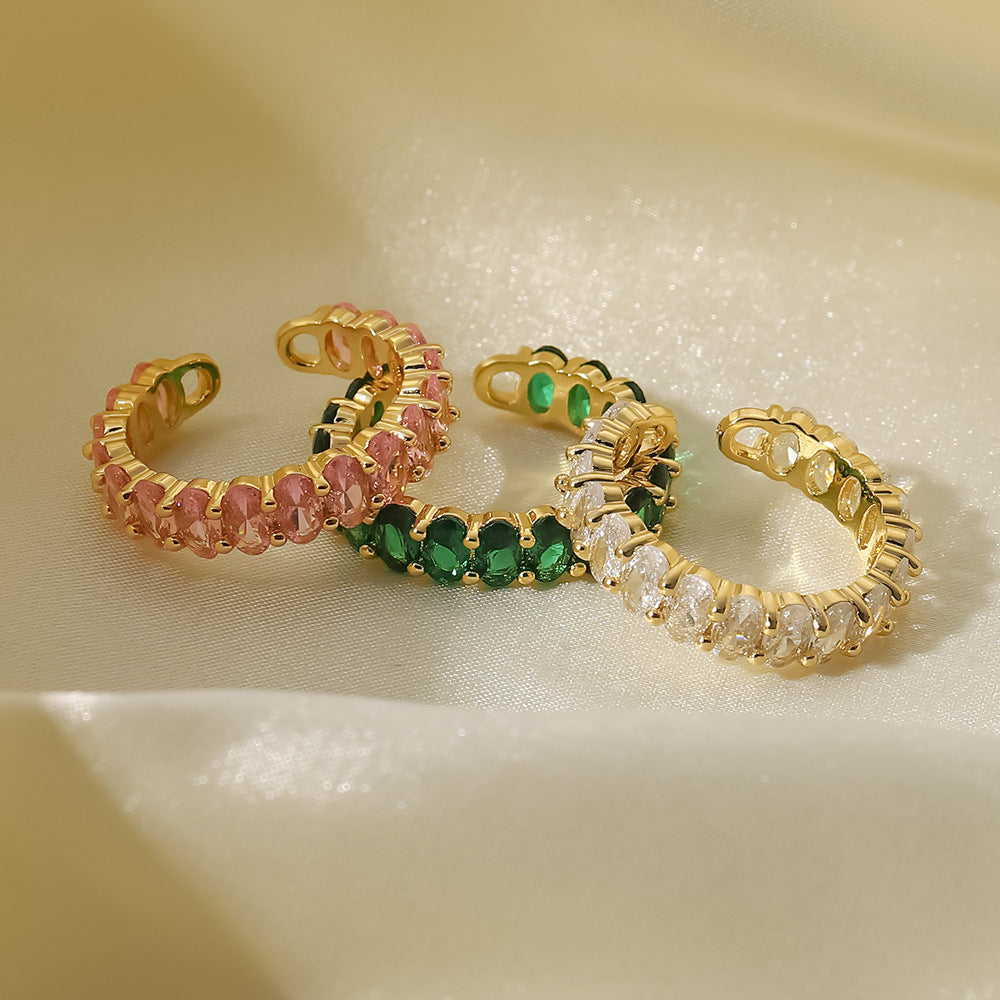 Minimalist Oval Adjustable Ring for Women with 18K Gold Plated Copper Band and Cubic Zirconia Inlay