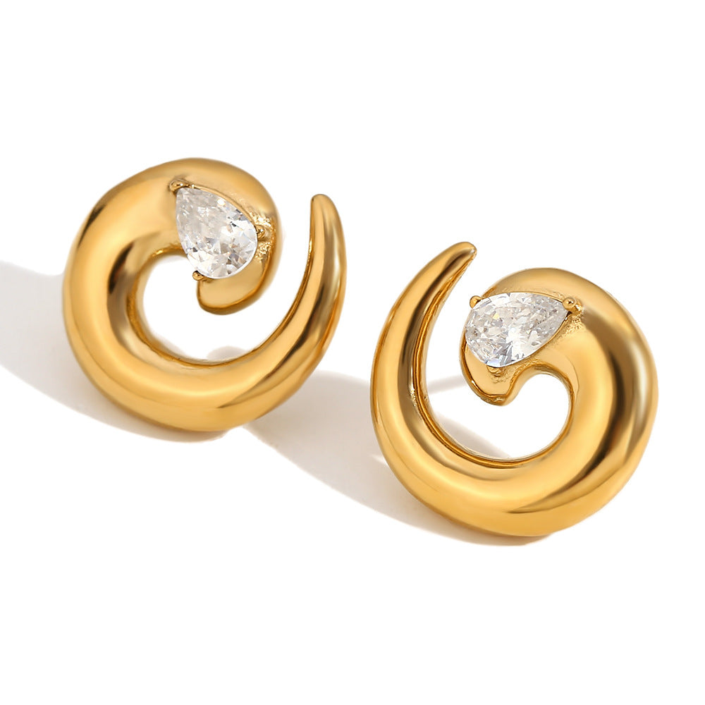 Pendientes colgantes geométricos minimalistas de moda en acero inoxidable con baño de oro de 18 quilates y detalles de diamantes de imitación para mujer