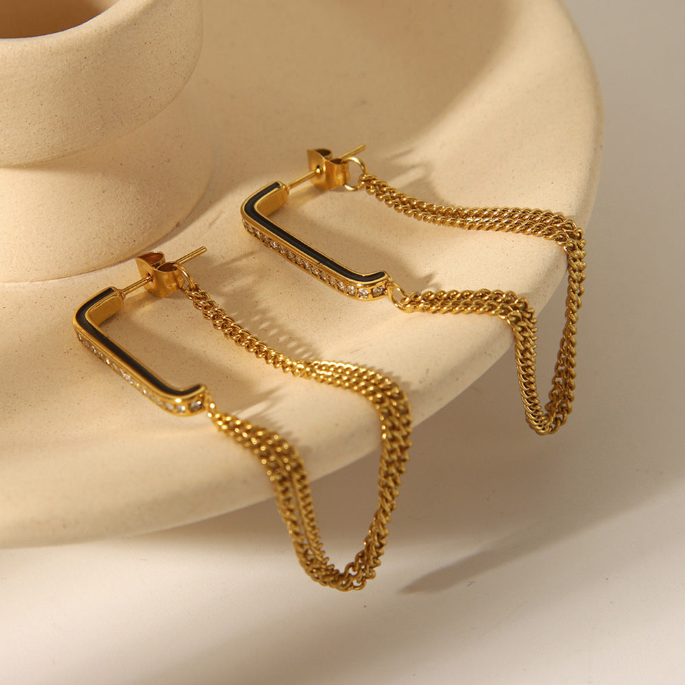 Orecchini geometrici in acciaio inossidabile con placcatura in oro 18 carati e strass per donna