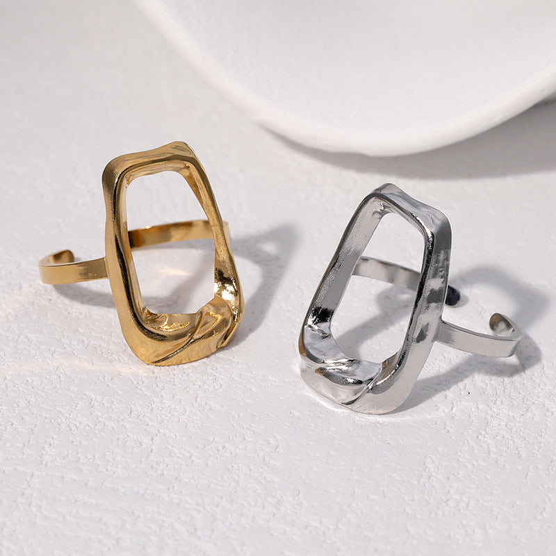 Anello Aperto Quadrato Geometrico Minimalista Placcato Oro 18K in Acciaio Inossidabile, Gioielli di Moda per Donna