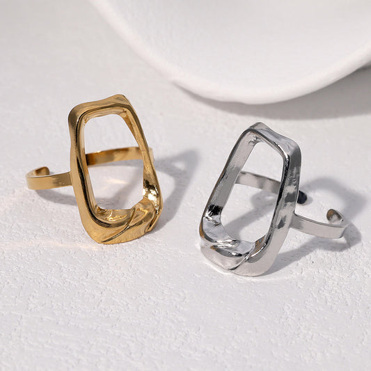 Minimalist 18K Gold Plated Geometric Square Open Ring Stainless Steel Fashion Jewelry for Women