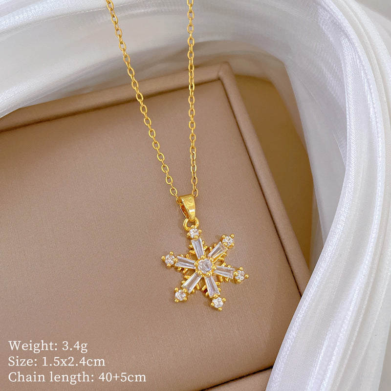 Sweet Minimalist Geometric Moon Rhinestone Titanium Steel Necklace for Unisex