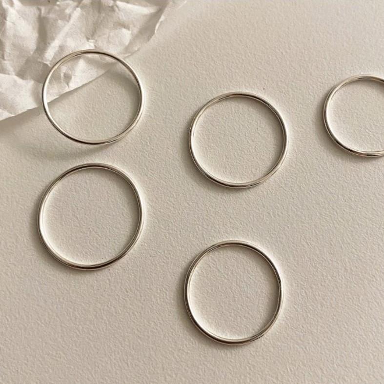 Anello da donna in argento sterling S925, stile coreano, minimalista, geometrico, sottile, liscio, lucido, con fascia lineare a cerchio