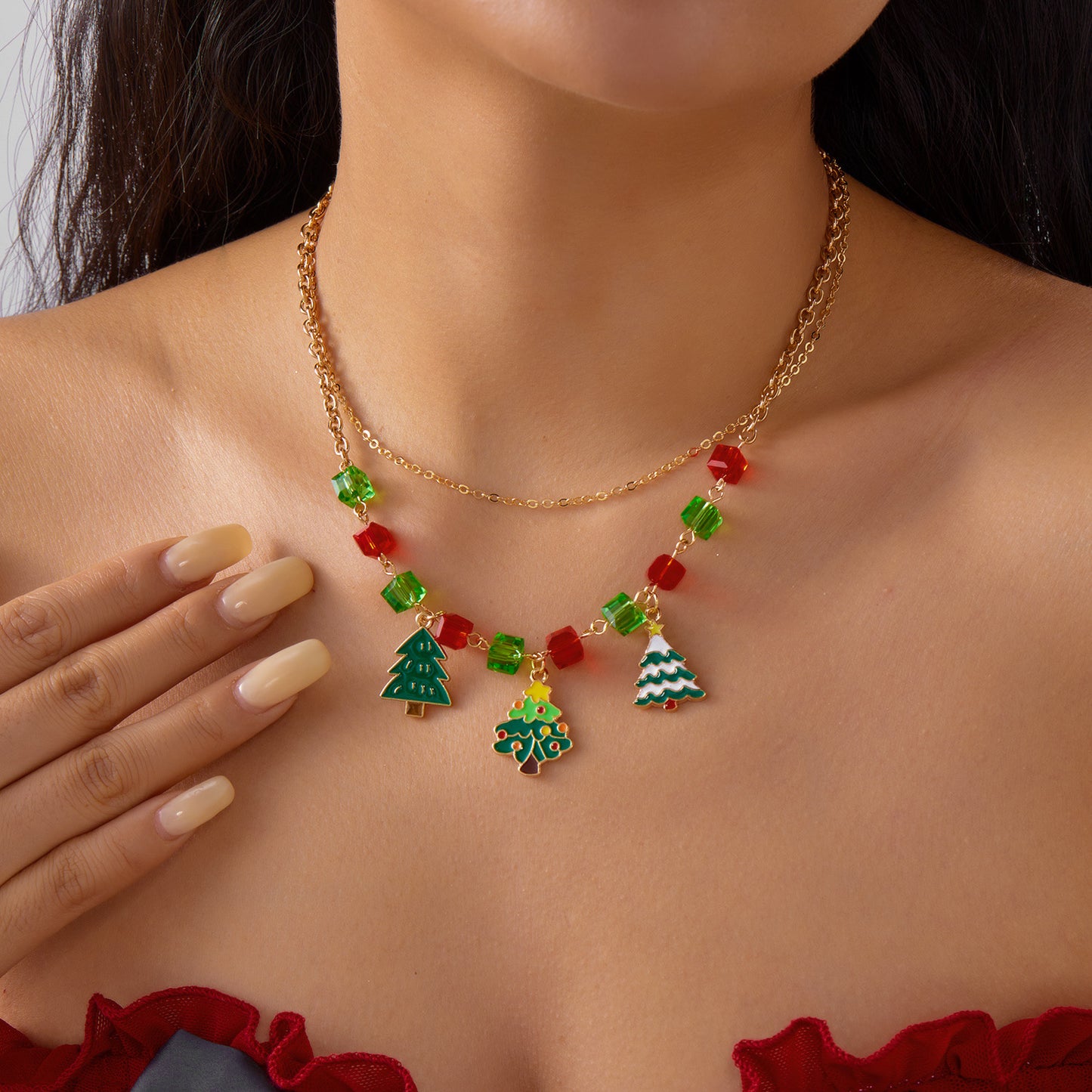 Collar con dije de Navidad minimalista para mujeres y hombres con dijes de Papá Noel, árbol, reno y copo de nieve en aleación de zinc con acabado chapado