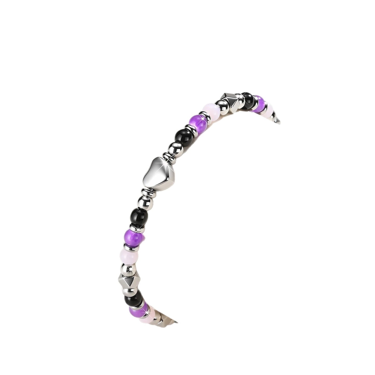 Luxury Heart Geometric Obsidian Amethyst Rose Quartz Bracelet for Women