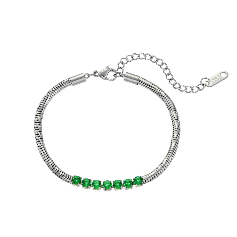 Bracciale da donna in acciaio inossidabile placcato oro 18 carati, con perline micro-incastonate e catena, stile geometrico alla moda