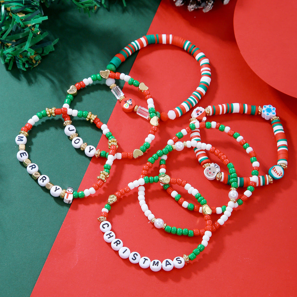 Snowman and Santa Claus Animal Shaped Plated Alloy Bracelet Set for Christmas