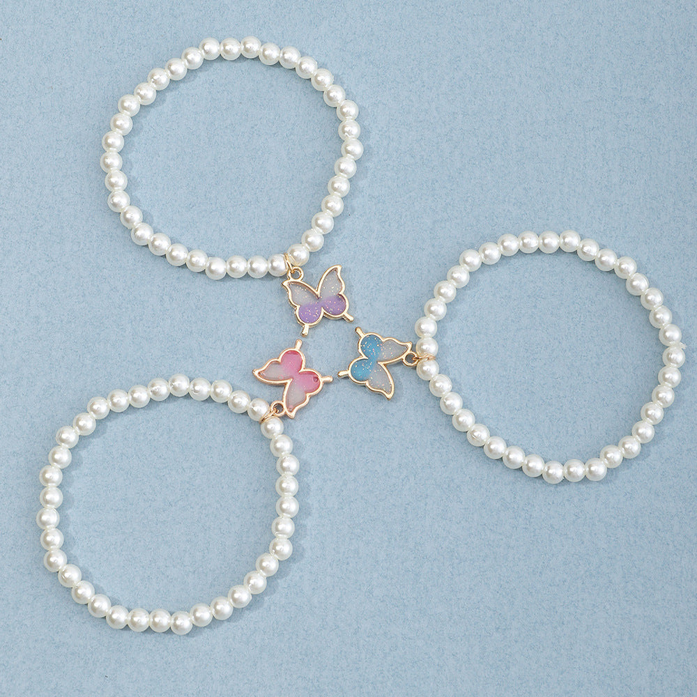 Set di Braccialetti per Bambini a Forma di Farfalla in Resina con Perle, per Ragazze dai 3 ai 10 Anni