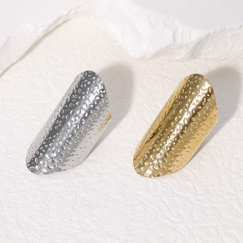 Punk Style Irregular Textured Wide Stainless Steel Ring for Men Unisex Adjustable Finger Ring with Plated Finish