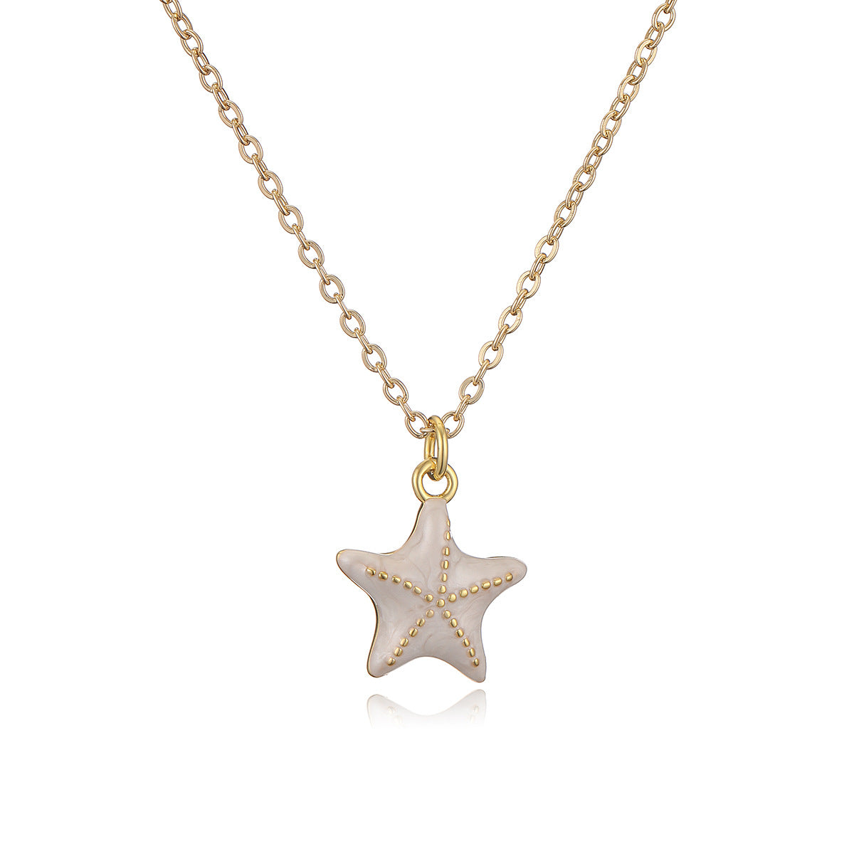 Collana con Ciondolo a Stella Marina Minimalista da Donna con Base in Rame e Finitura Smaltata, Catenina a Medaglione con Design Geometrico
