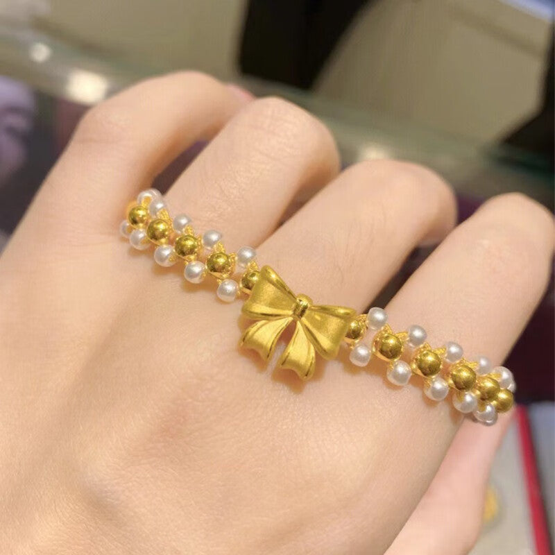 Pulsera de nudo de lazo con cuentas de diseño original para mujer con construcción de aleación y acabado de chapado al vacío, motivo de mariposa y forma geométrica, estilo lujoso y ligero