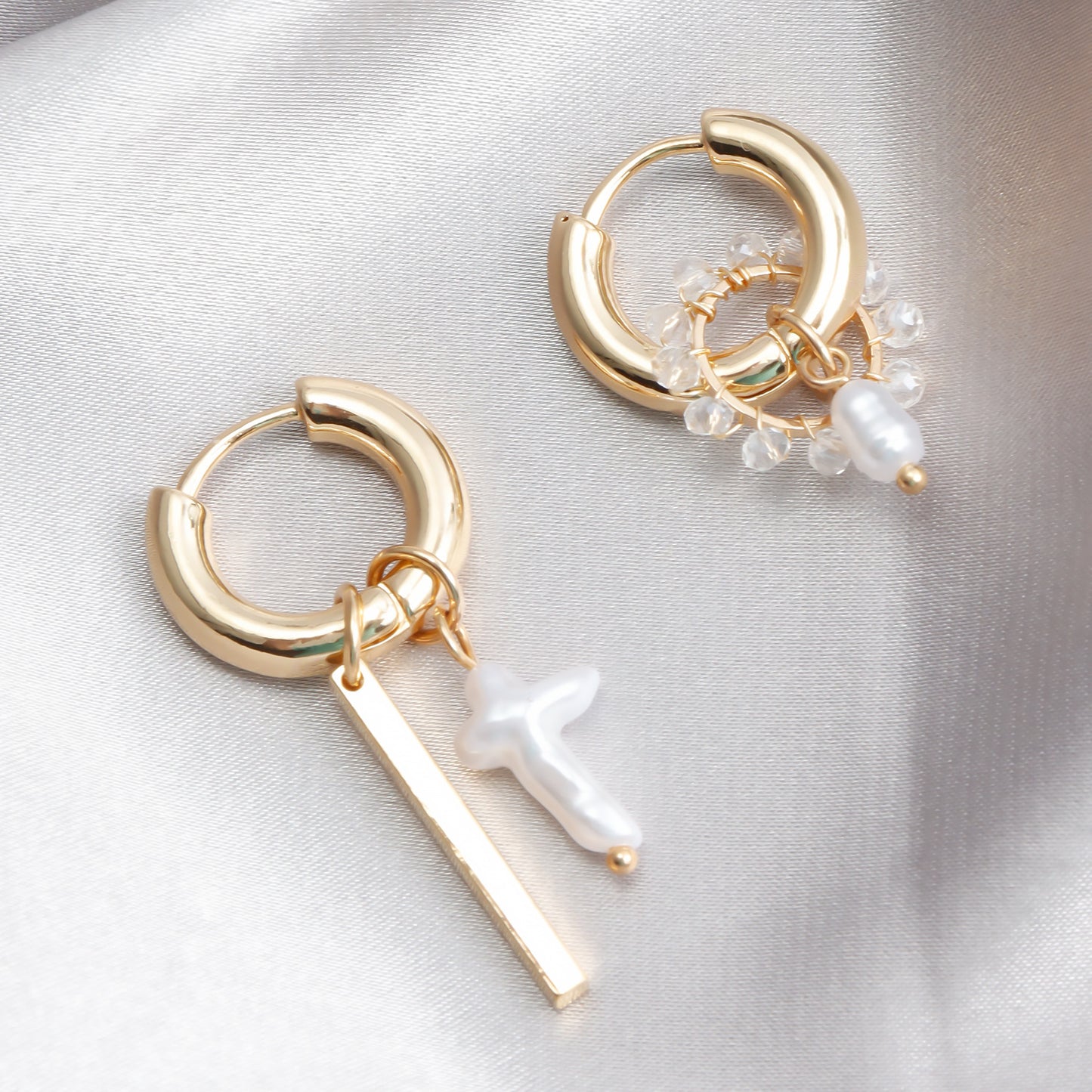 Geometric Woven Crystal Hoop Earrings for Women with Plated Finish Minimalist Fashion Accessory