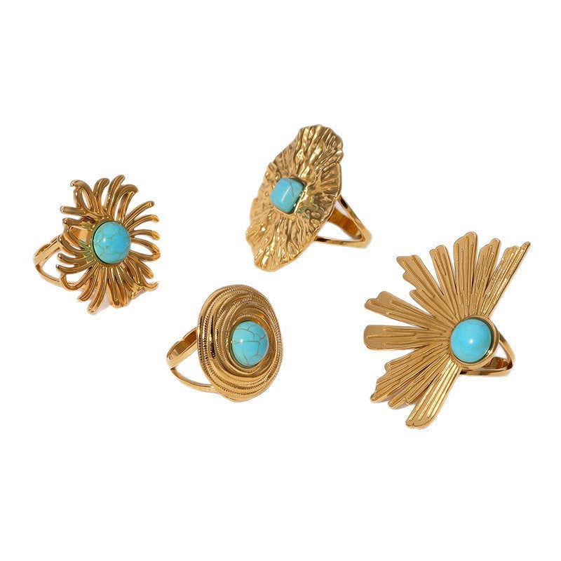 Anello Aperto Geometrico Minimalista Acciaio Inossidabile Placcato Oro 18K Design Asimmetrico da Donna