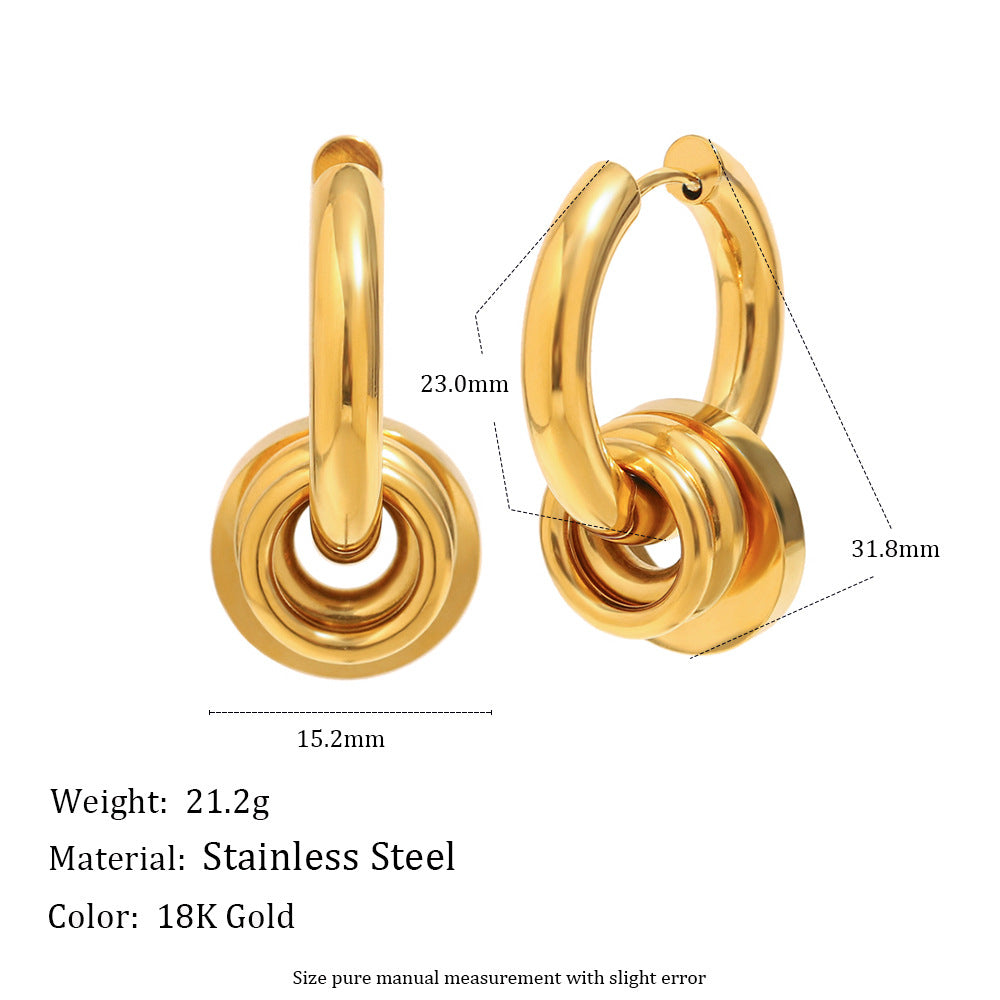 Orecchini a tre anelli geometrici minimalisti da donna in acciaio inossidabile placcato oro 18K