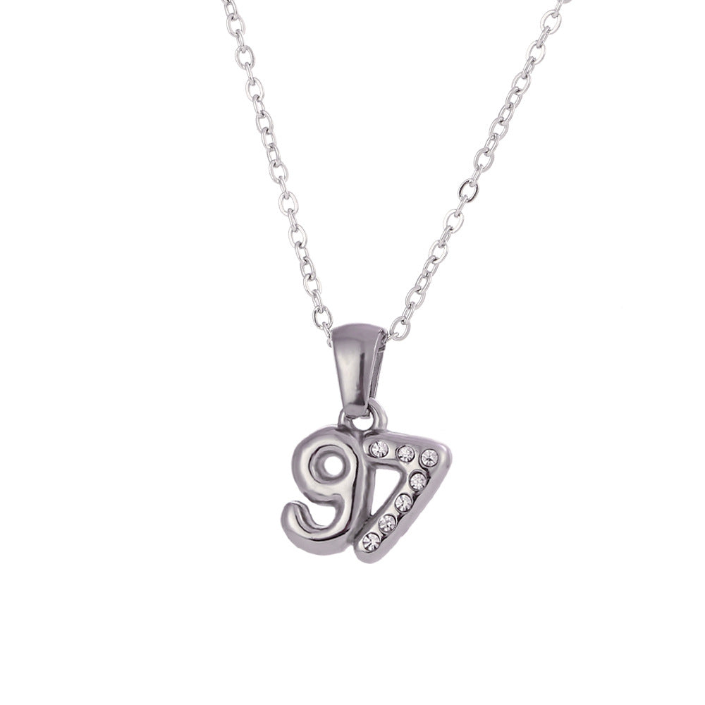 Minimalist Fashion Necklace for Women with Stainless Steel Chain, 18K Gold Plated Titanium Steel Pendant, Micro-Paved Rhinestone Accent, 3D Numeric Year Design