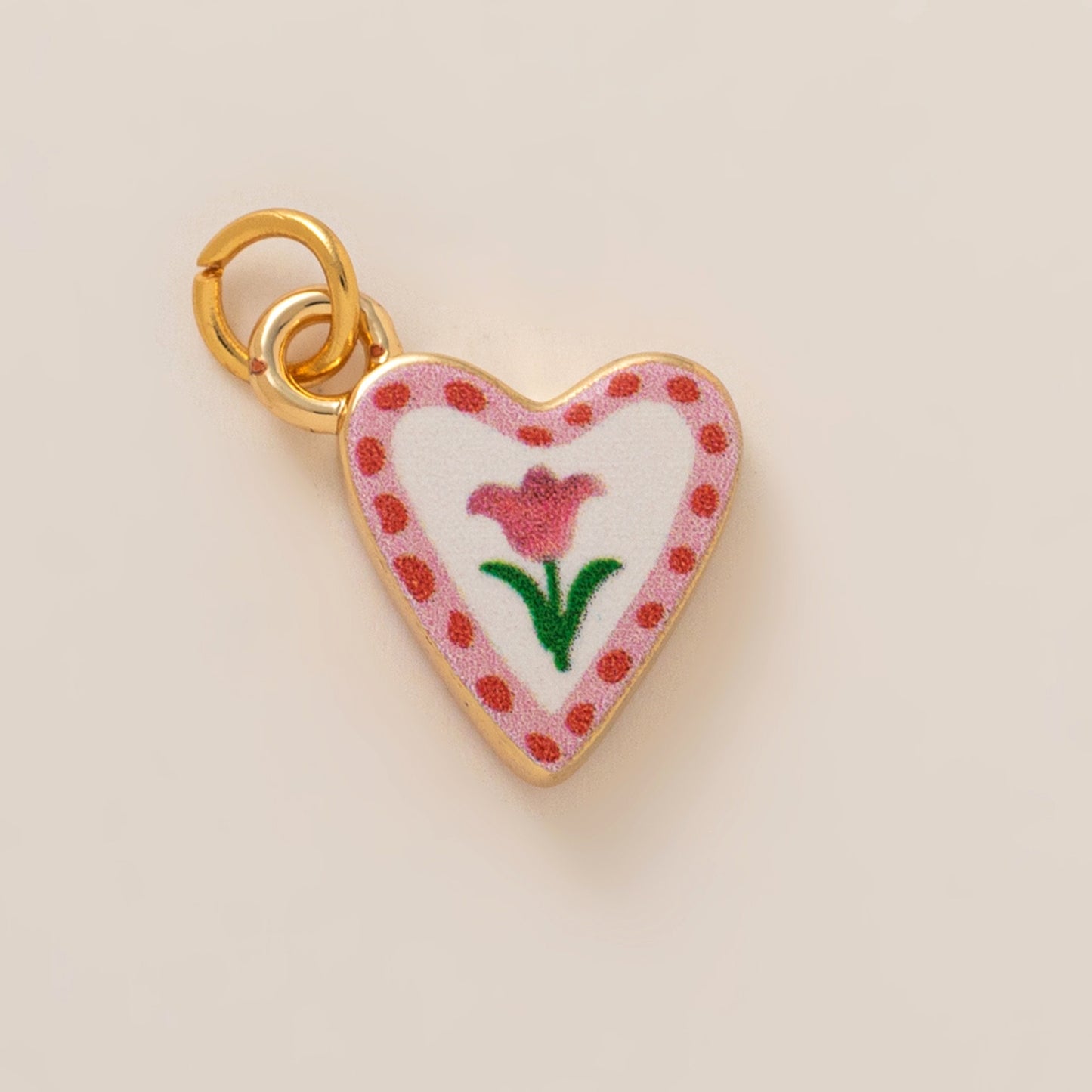 Sweet Vintage Heart Strawberry and Tulip Enamel Brass Shoe Charm