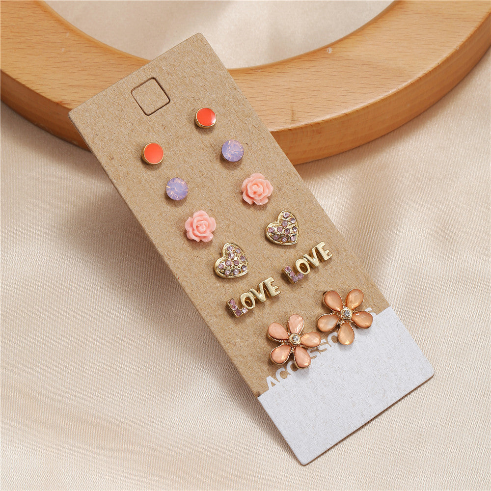 Minimalist Sweet Floral Alloy Plated Stud Earrings Set for Women