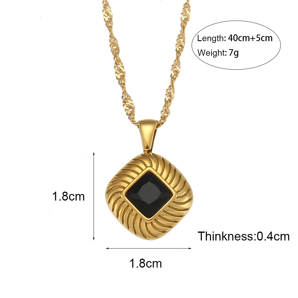 Collana con ciondolo in zircone a forma di rombo in acciaio inossidabile retrò minimalista da donna con finitura placcata