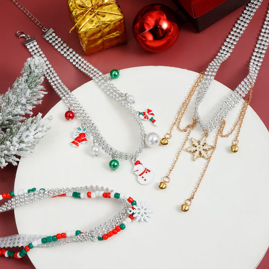 Elegant Geometric Alloy Plated Rhinestone Snowflake Choker Necklace for Women Christmas Party