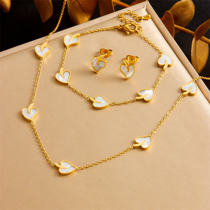 Minimalist Sweet Plant Leaf Stainless Steel Plated Jewelry Set for Women