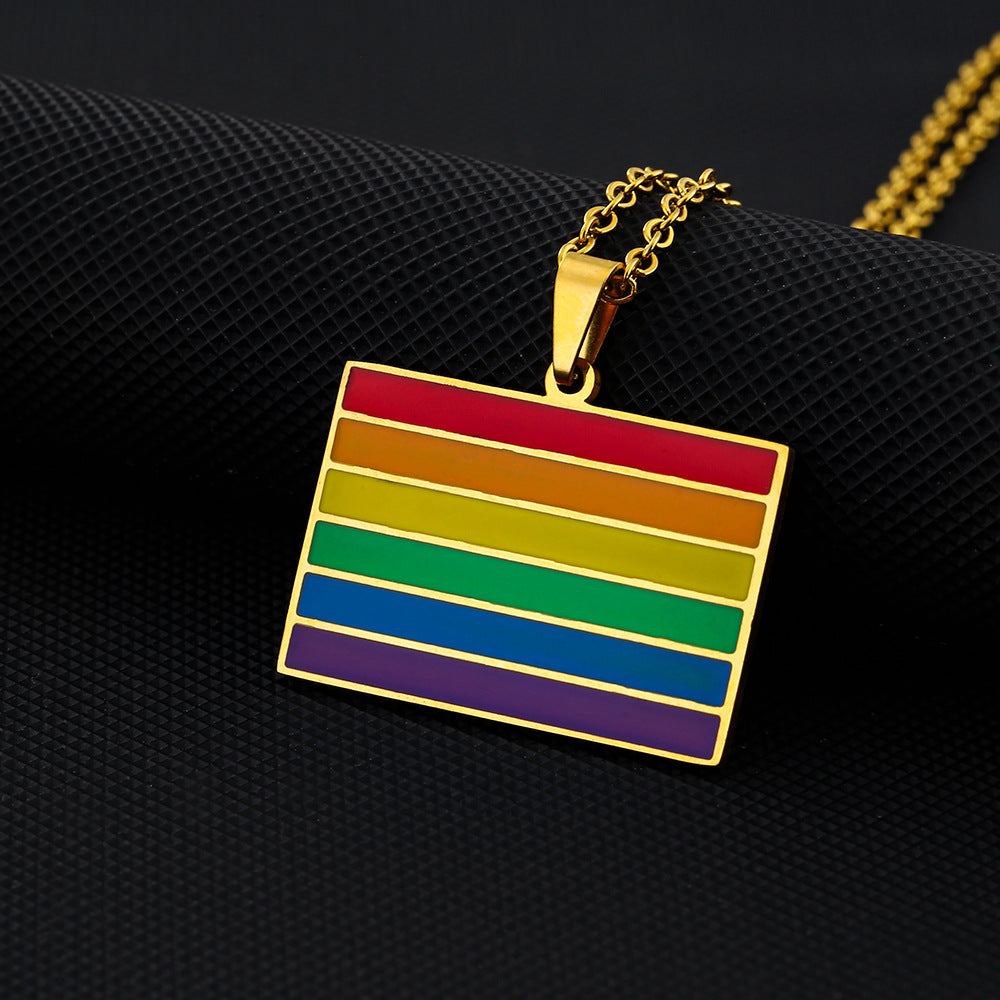 Collana con ciondolo geometrico arcobaleno minimalista in acciaio inossidabile 304 con finitura smaltata, unisex