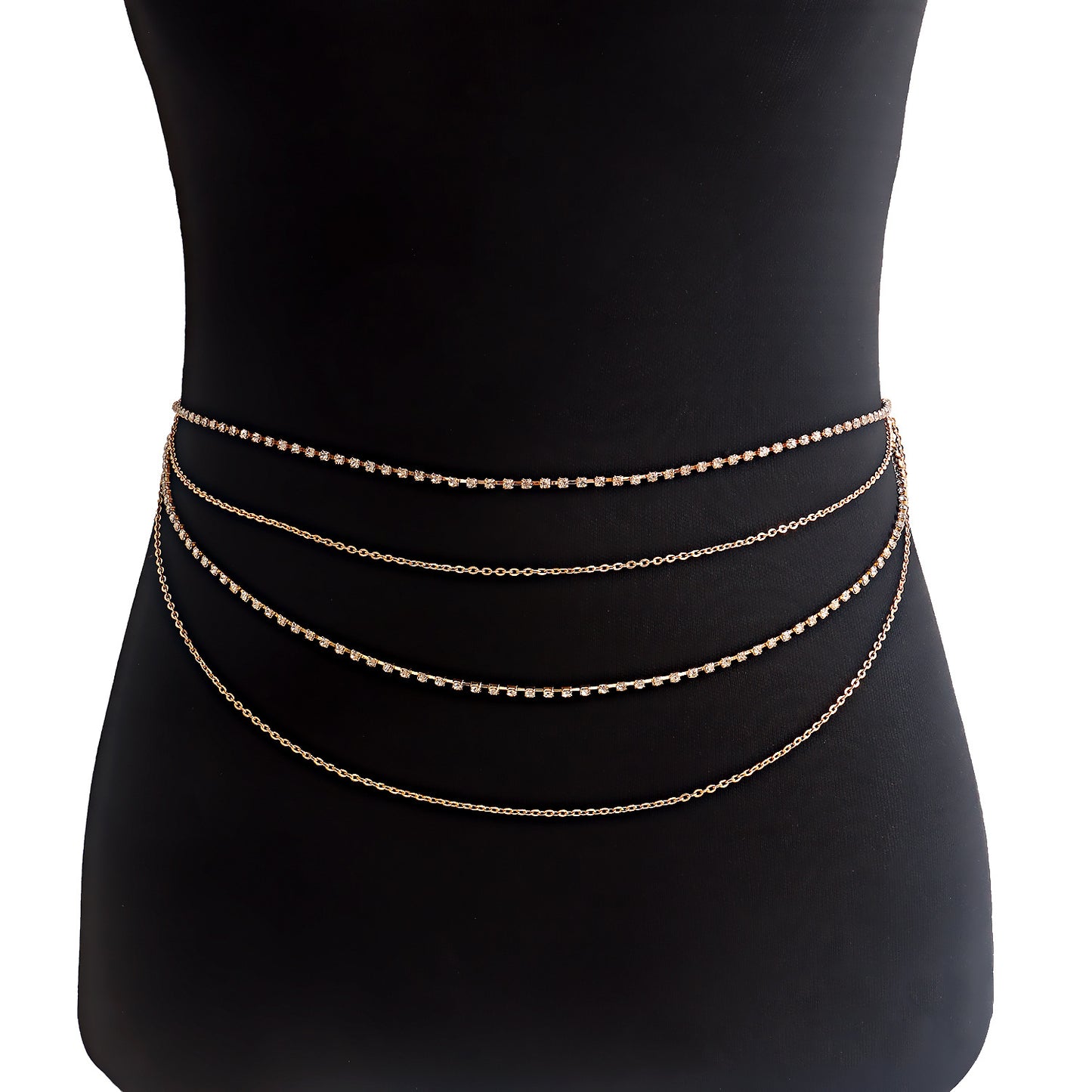 Punk Geometric Metal Body Chain for Women with Rhinestone Accents Vintage Style Waist Chain