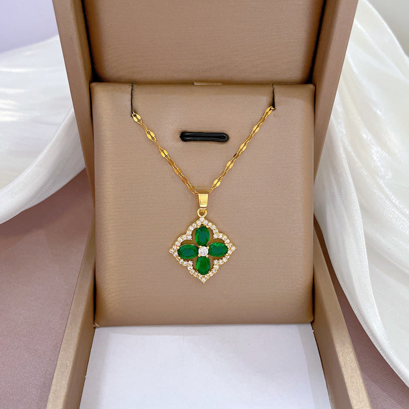 Collana in acciaio al titanio placcato di lusso geometrico da donna con catena a labbra, pendente dolce per festa di matrimonio
