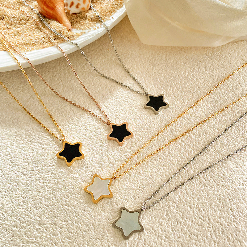 Layered Micro-inlay Shell Star Titanium Steel Necklace for Unisex