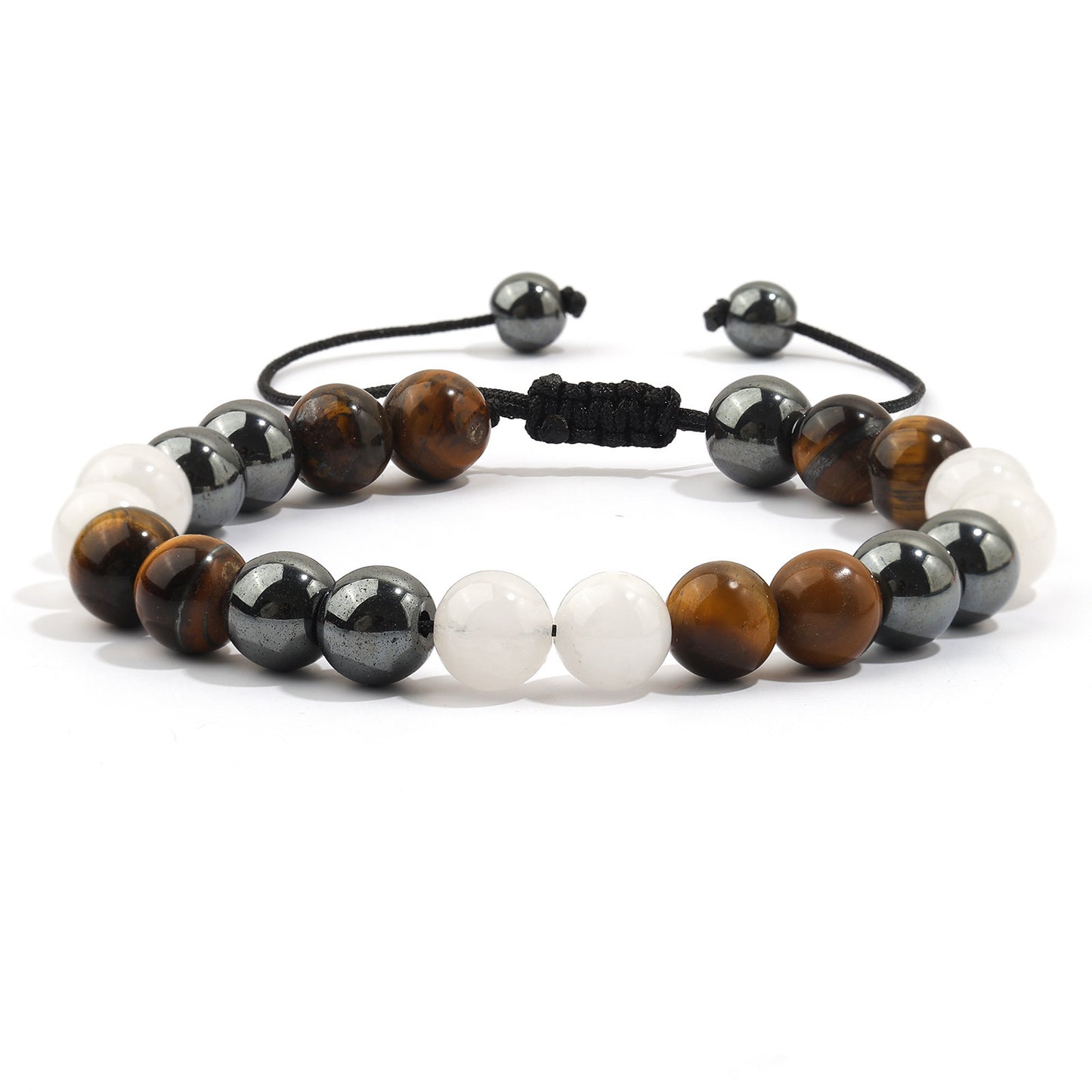 Handmade Geometric Tiger's Eye Obsidian Hematite Bracelet for Men and Women