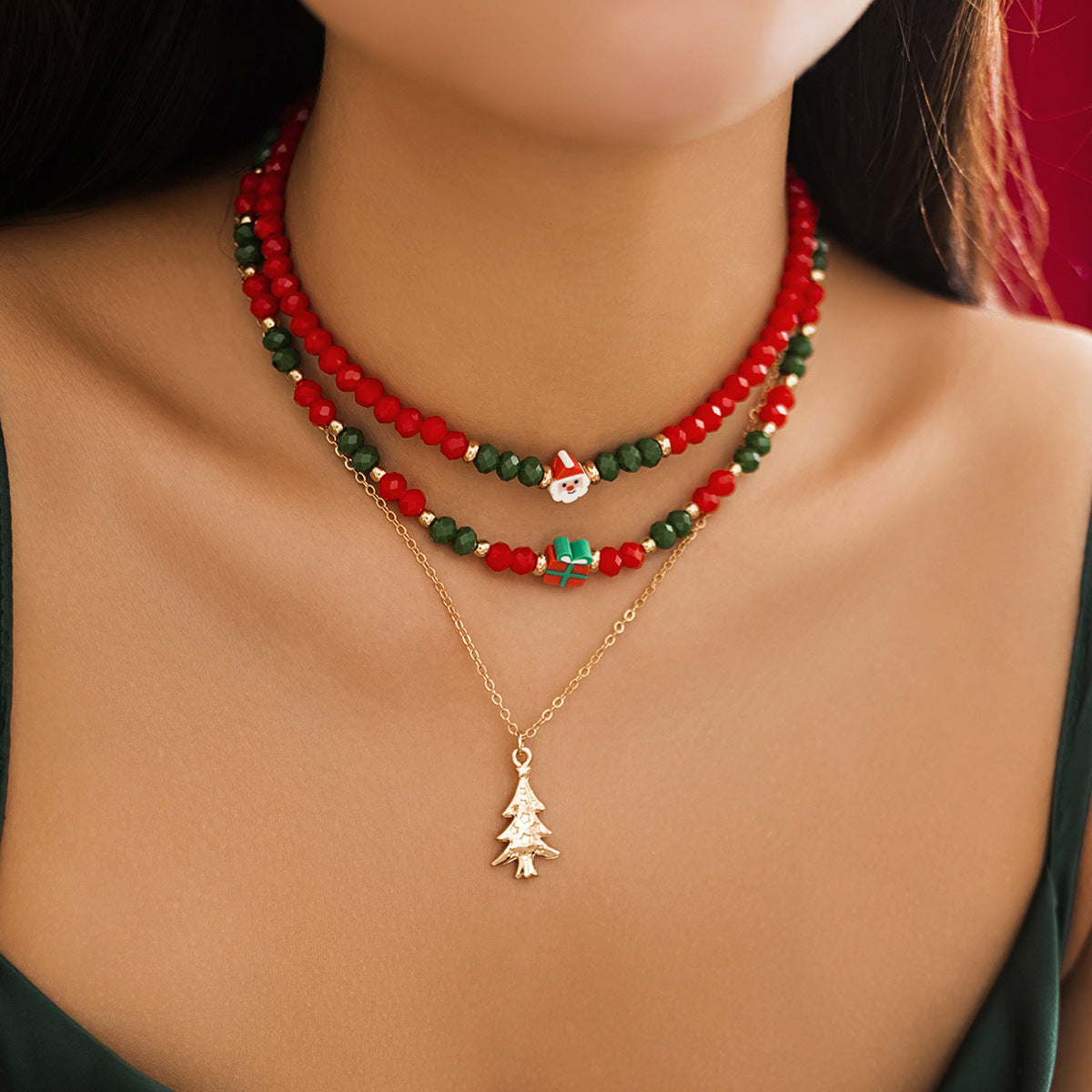 Fashion Crystal Bowknot Snowflake Reindeer Santa Claus Ball Chain Choker Necklace for Women Christmas Gift