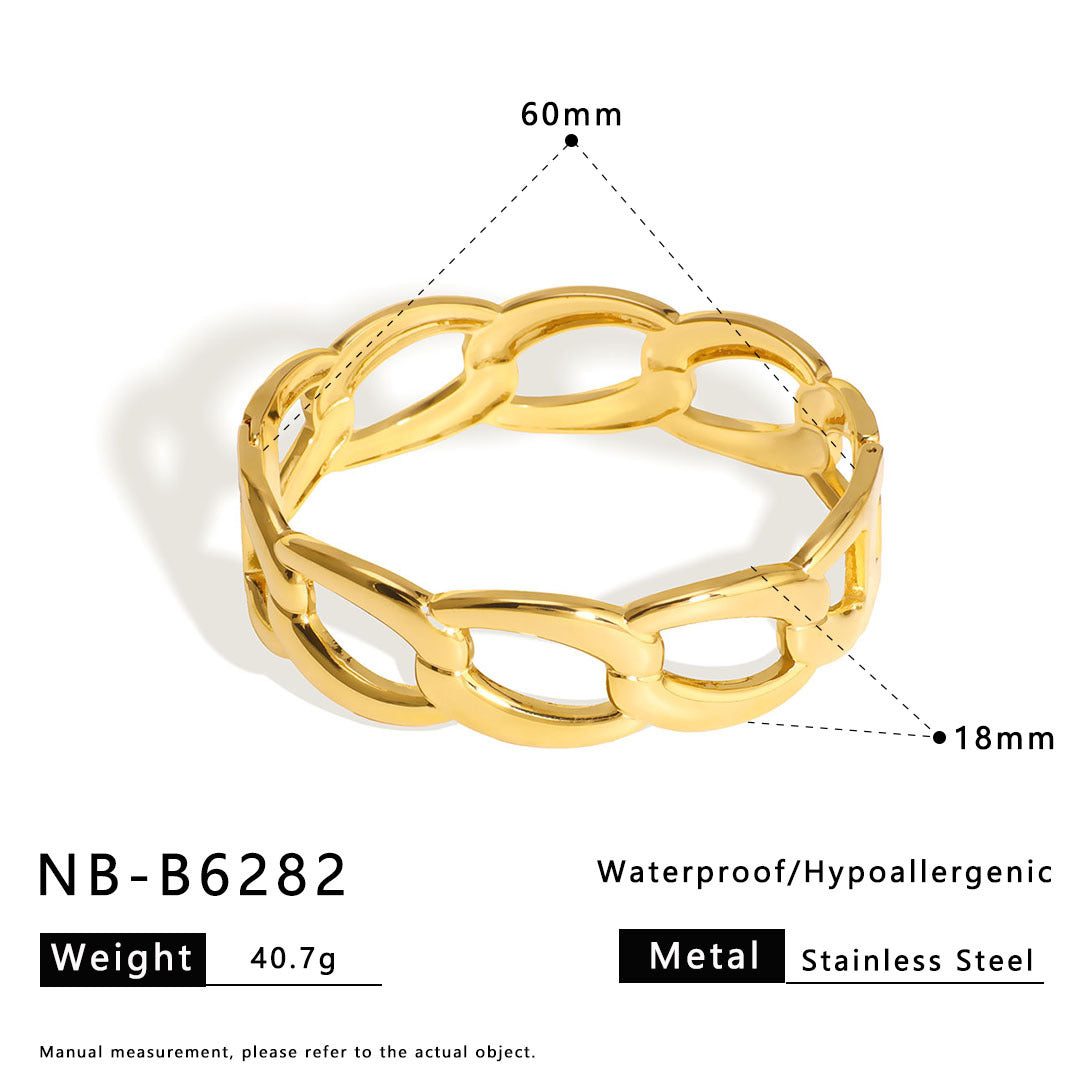 Minimalist Geometric Stainless Steel Wide Cuff Bracelet with 18K Vacuum Plating for Women