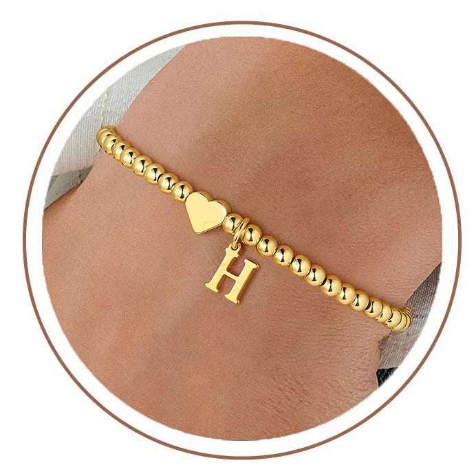 Gold Plated Stainless Steel Heart Letter Charm Bracelet for Women