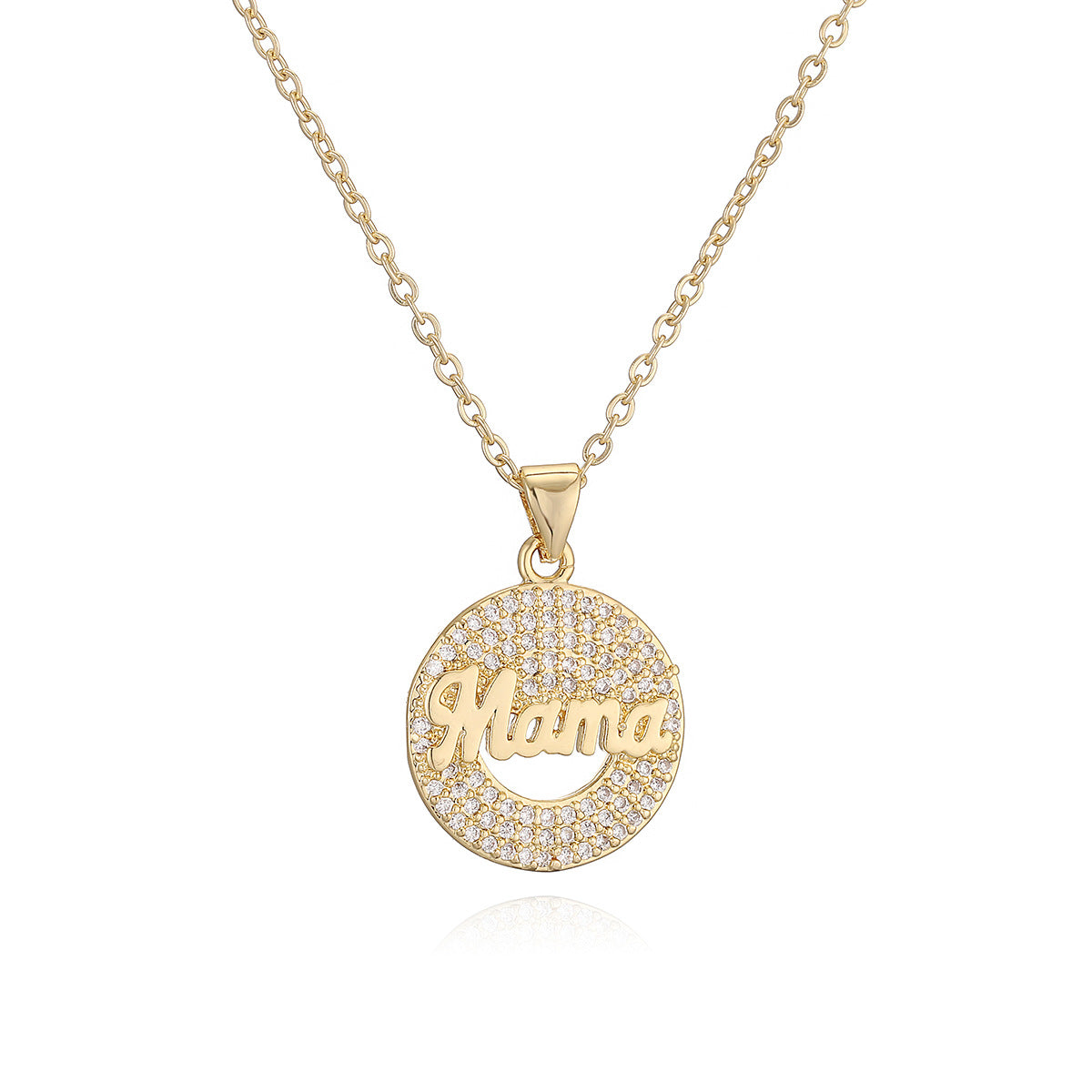 Minimalist Elegant 18K Gold Plated Brass Round Letter MAMA Cubic Zirconia Pendant Necklace for Women