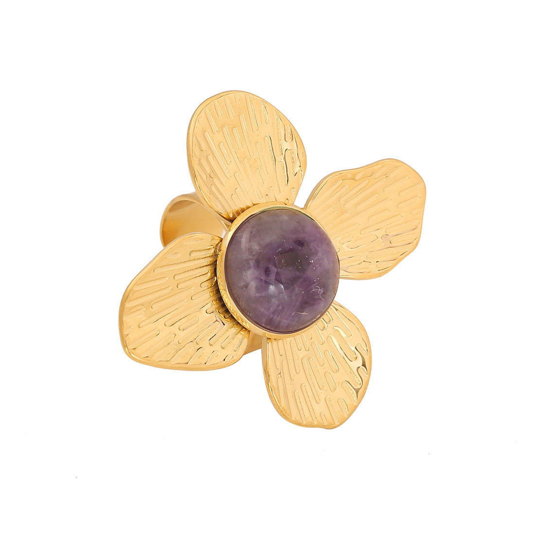 Anello da donna in acciaio inossidabile placcato a forma di petalo floreale, stile vintage francese