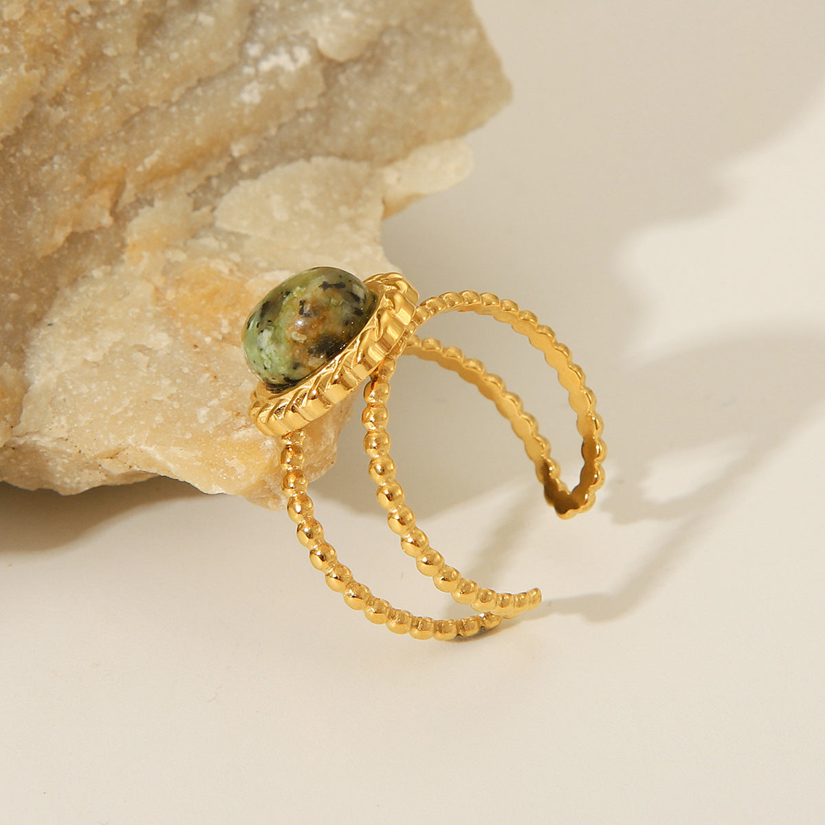 Anello aperto da donna vintage stile francese con motivo geometrico in acciaio inossidabile placcato