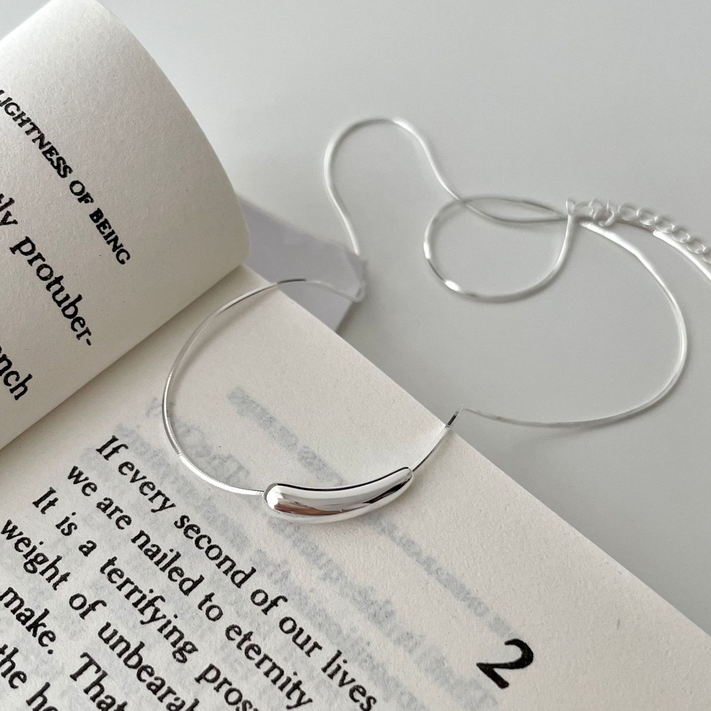 Minimalist Geometric Drop Pendant Necklace in 925 Sterling Silver with Plated Finish on Snake Chain for Women