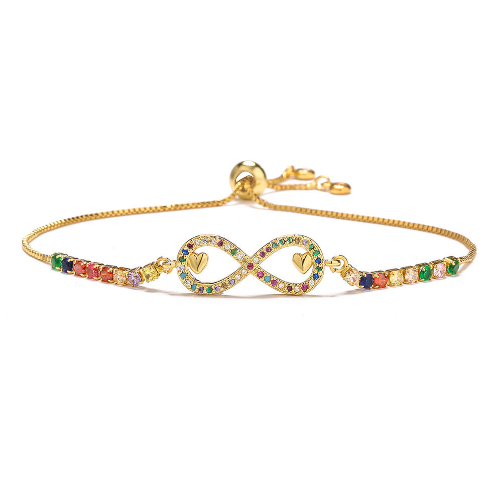 Geometric Fashion Bracelet for Women with Copper Base Plated in 18K Gold and Zircon Inlay