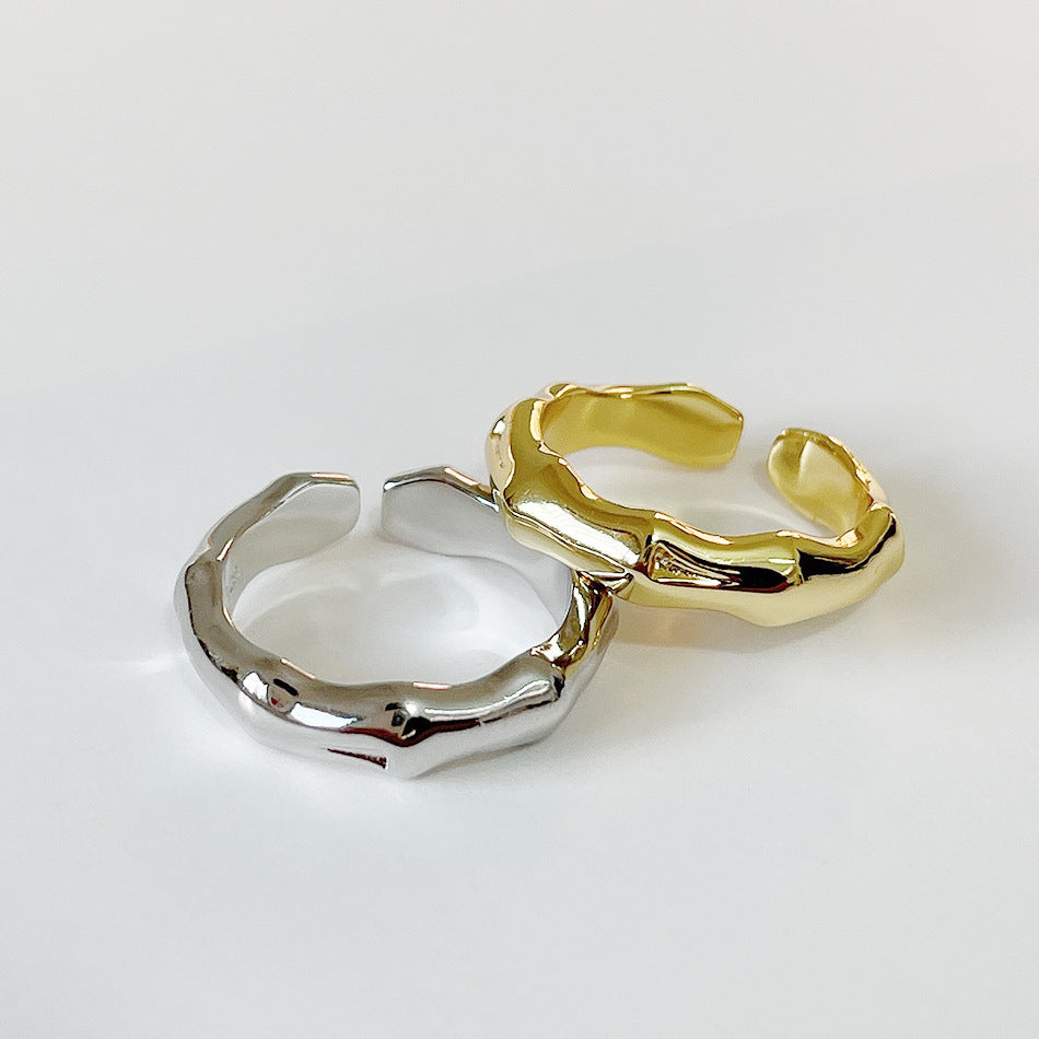 Anillo de plata de ley 925 de estilo francés con diseño de bambú, anillo minimalista con forma de corazón para mujer, joyería de moda Ins de tendencia