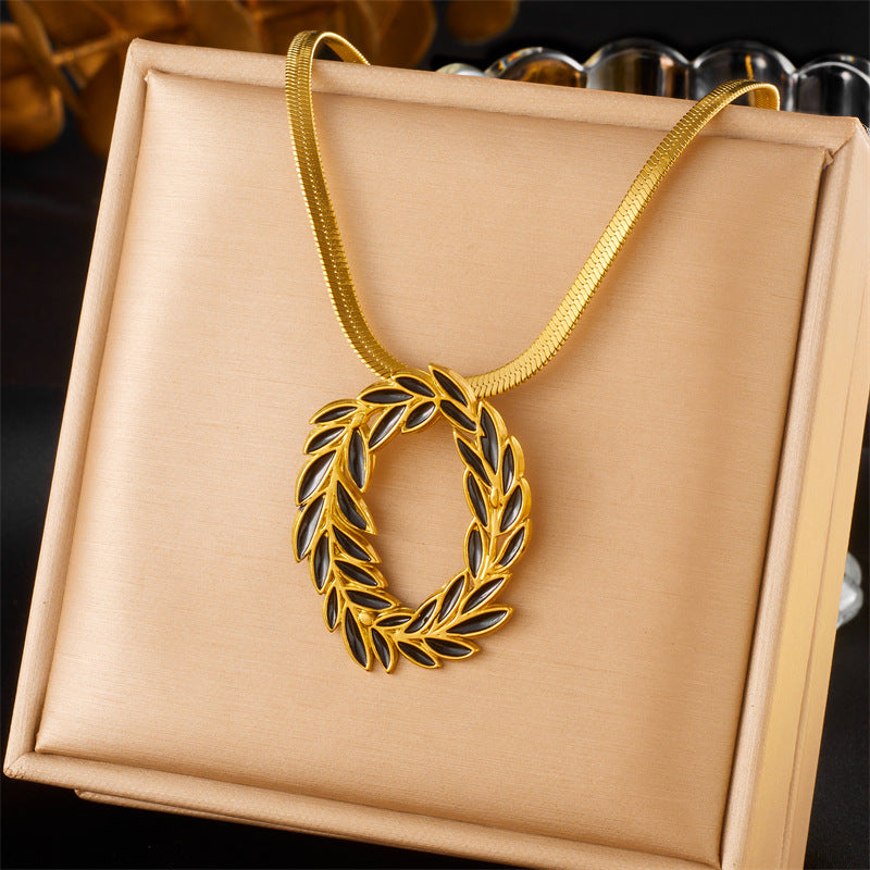 Vintage Women's Stainless Steel Plated Leaf Pendant Necklace Earrings Bracelet Set